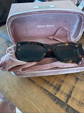 Miu Miu Tortoiseshell Square Sunglasses with Dark Lenses